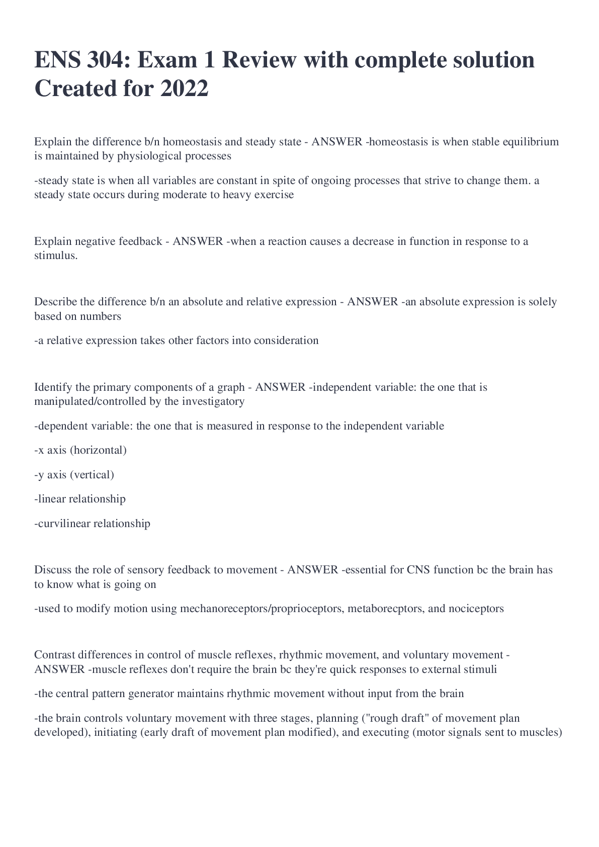 Preview image for ENS 304: Exam 1 Review with complete solution Created for 2022